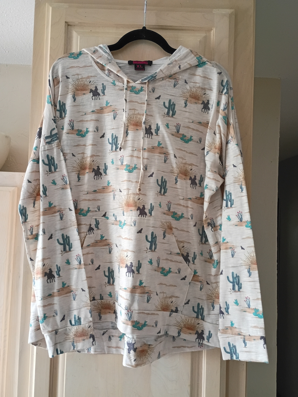 Cream Desert Cactus Print Hoodie - Relaxed Pullover